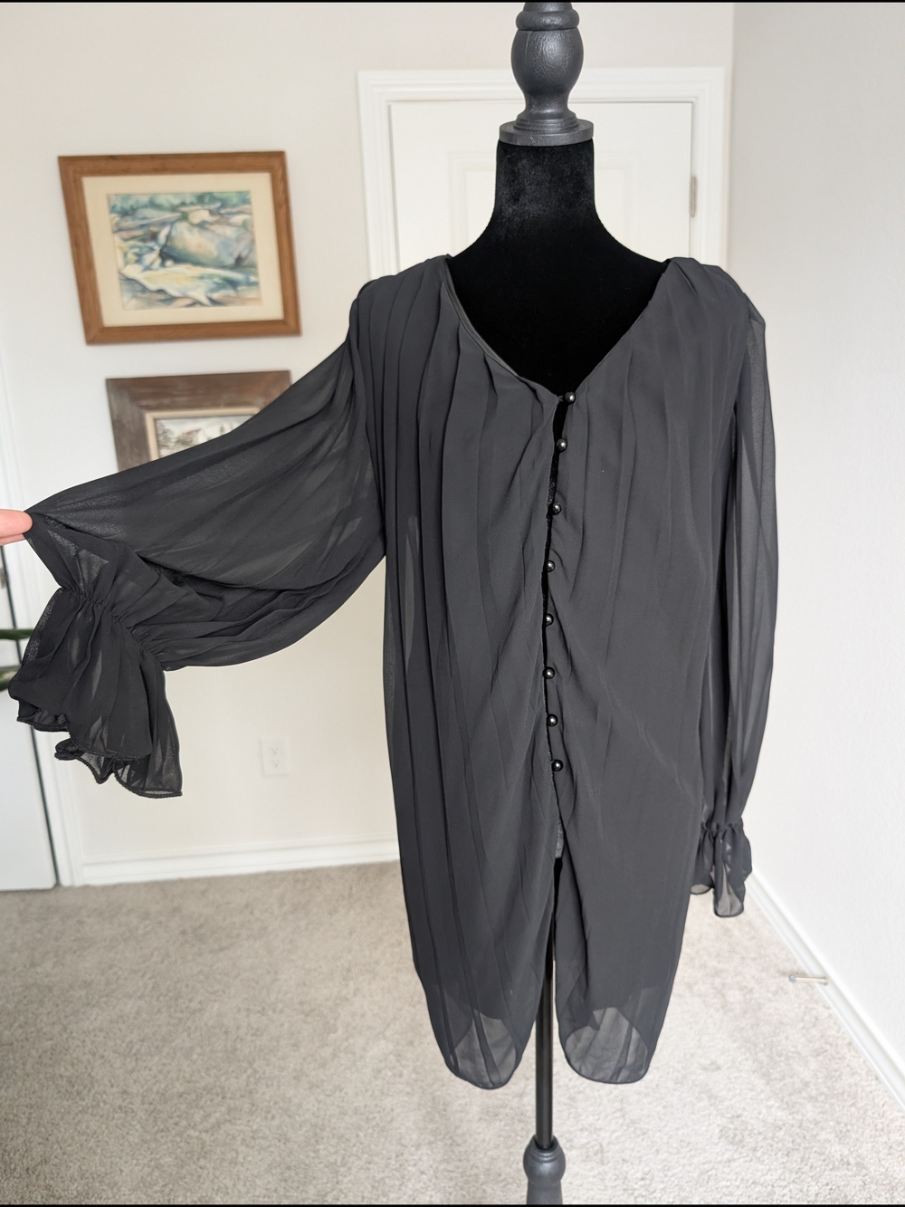 CBR Black Sheer Button-Front Mini Dress